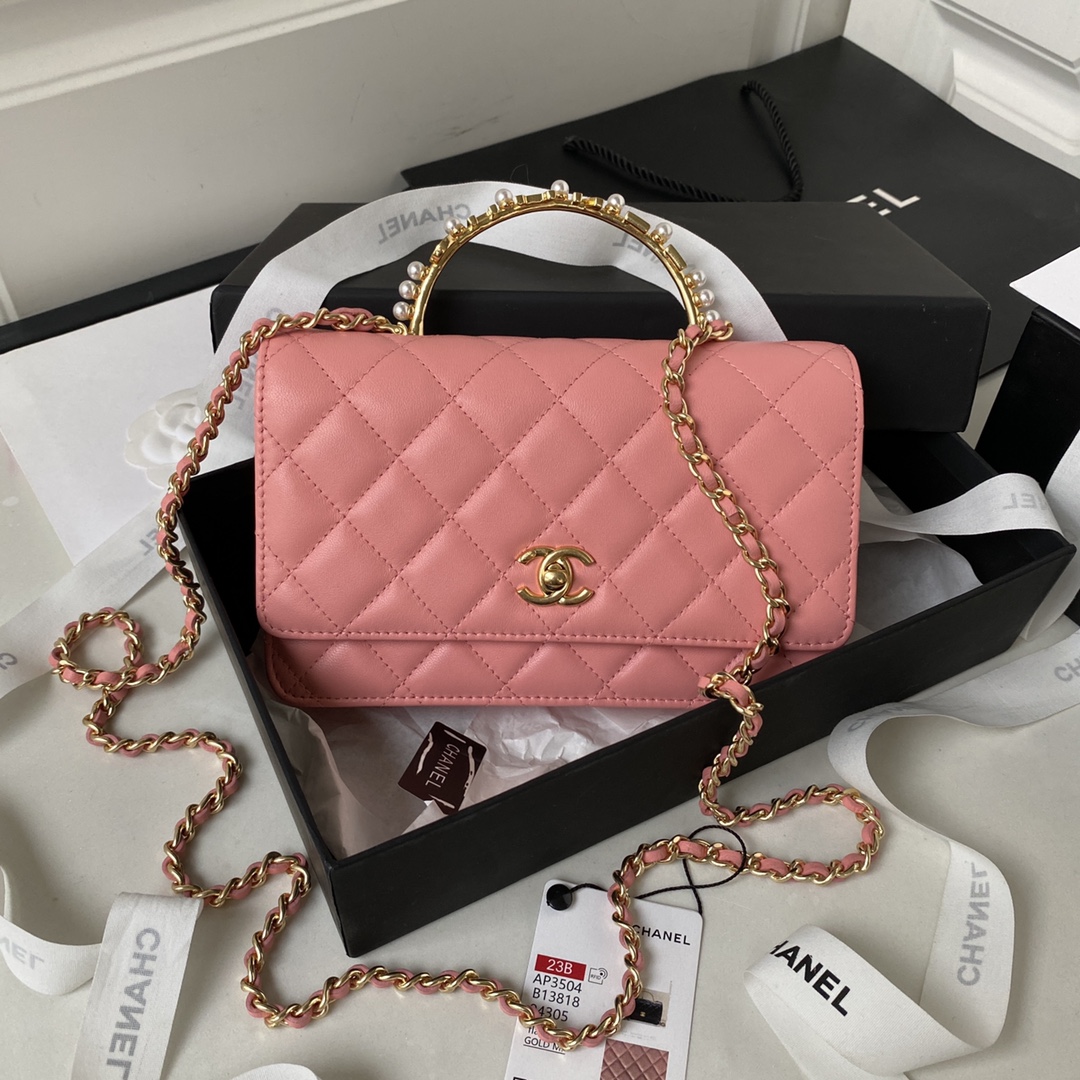 Lambskin Wallet On Chain Shoulder Bag AP3504 Pink